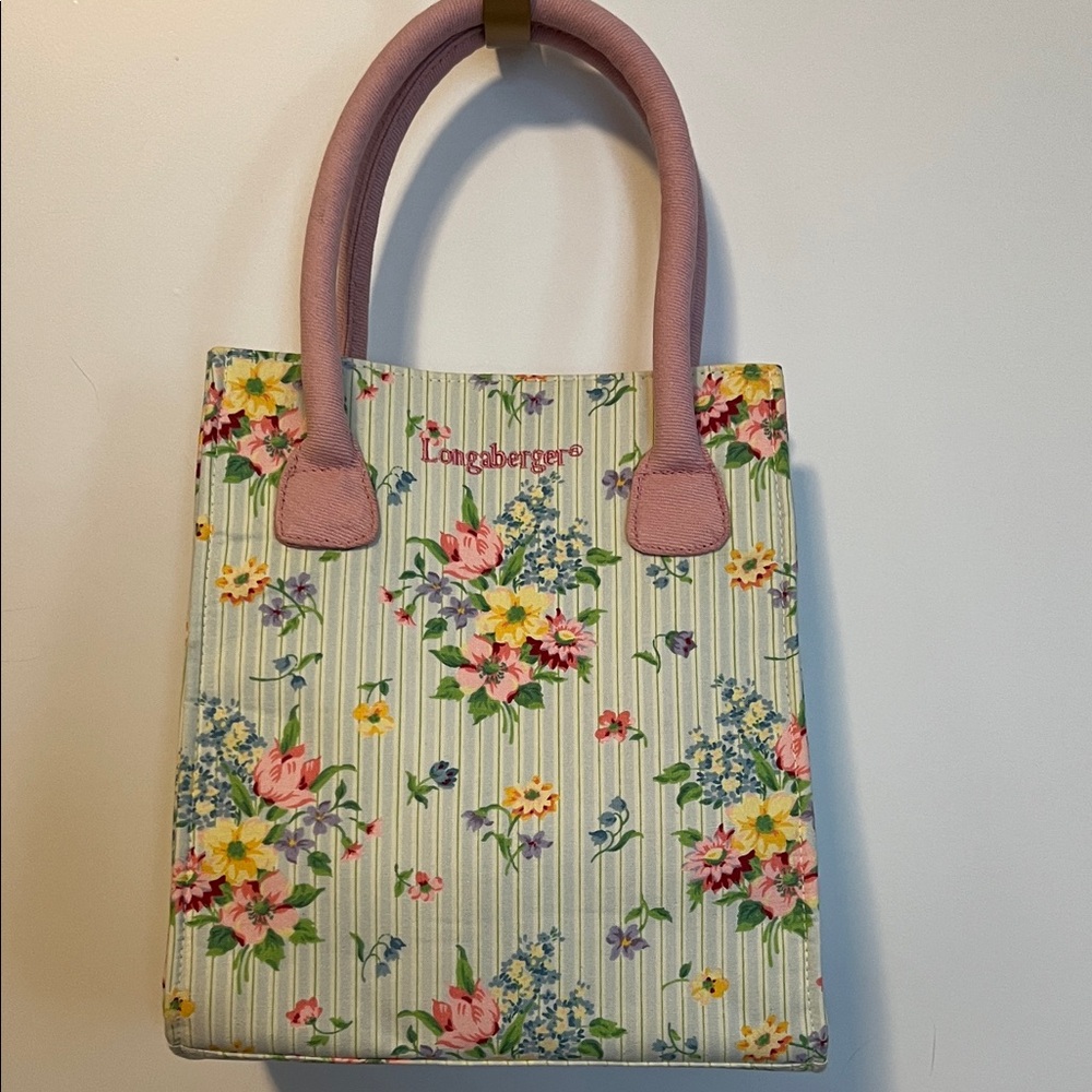 Longaberger Floral Tote Bag - Pink and Cream